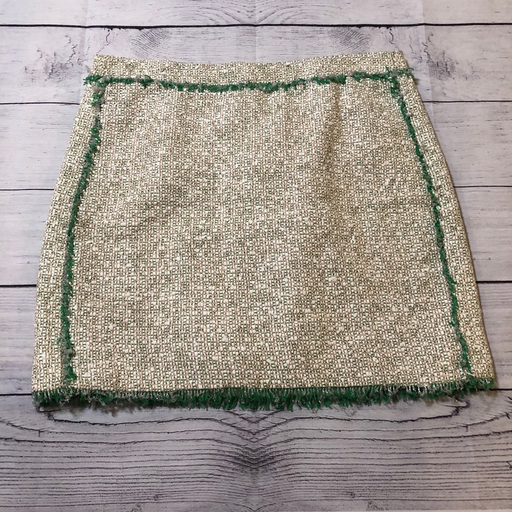 J. Crew Green and Cream Sparkling Skirt Size 6